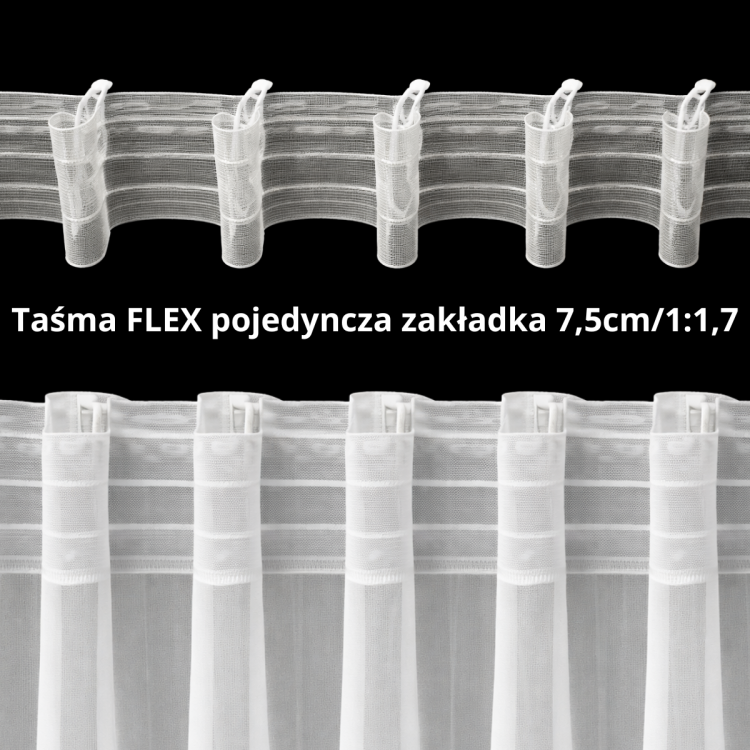 Taśma FLEX – pojedyncza zakładka 7,5 cm (1:1,7) – eleganckie, nowoczesne zakładki zapewniające estetyczny i równomierny układ firany